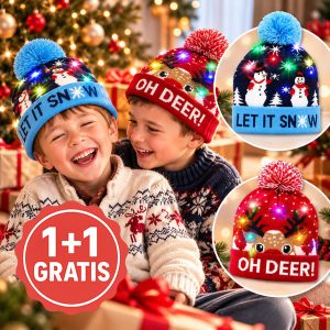 2x Gebreide kerstmuts met LED-verlichting | XBEANIE